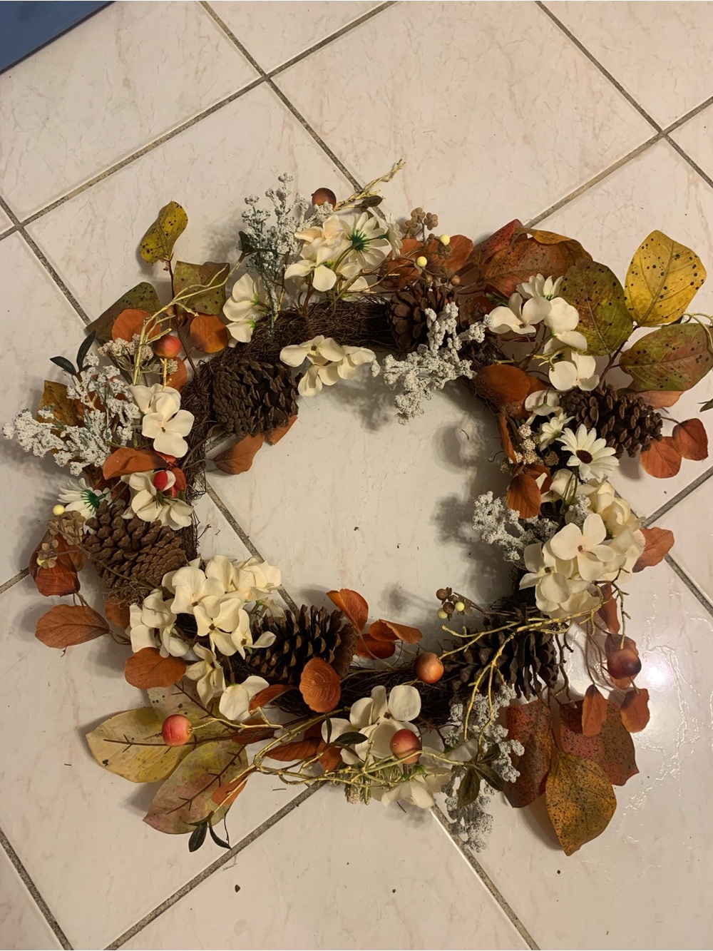 Neutral & Orange Autumn Floral Wreath - Home Holiday